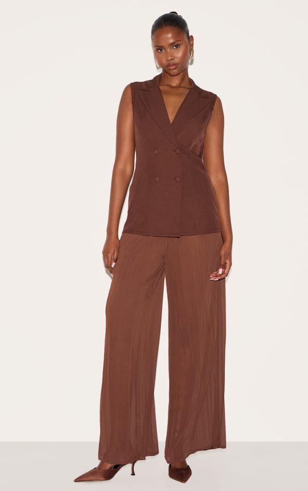 Deep Chocolate Woven Vest Overlay Chiffon Jumpsuit