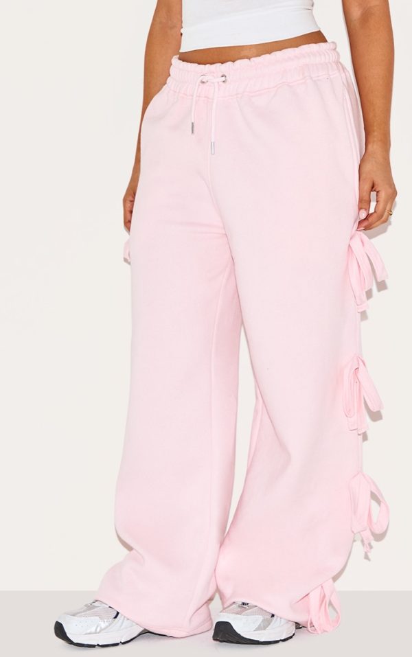 Petite Baby Pink Wide Leg Sweatpants With Bow Details