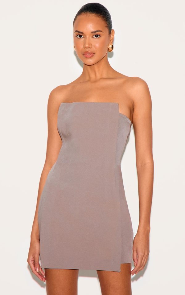 Mushroom Woven Panel Detail Bandeau Mini Dress