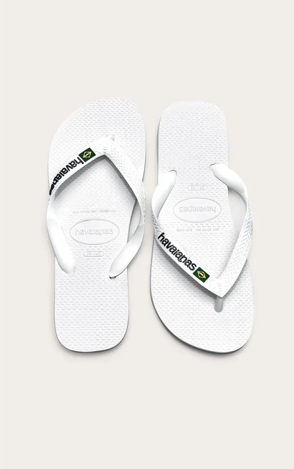 White Havaianas Brazil Logo Flip Flops