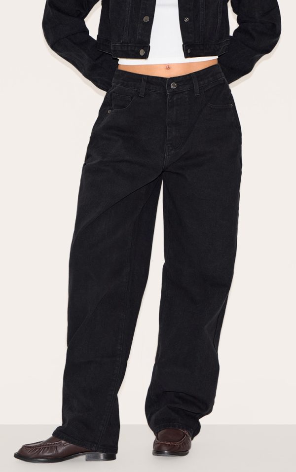 Washed Black Dipped Back Waistband Boyfriend Jeans