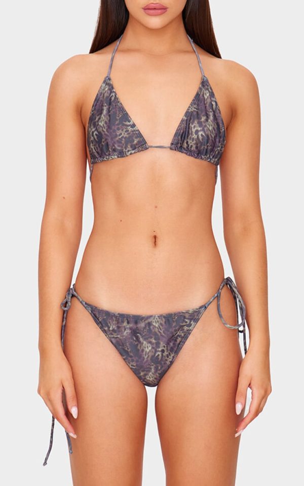 Brown Animal Printed Tie Side Bikini Bottoms