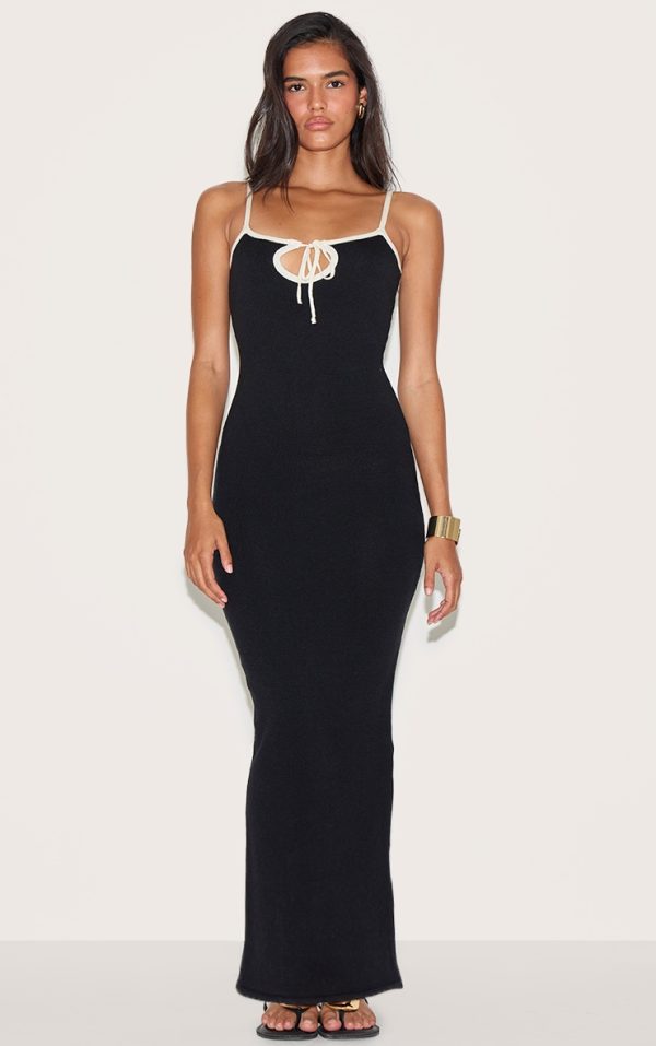 Black Contrast Knit Dress