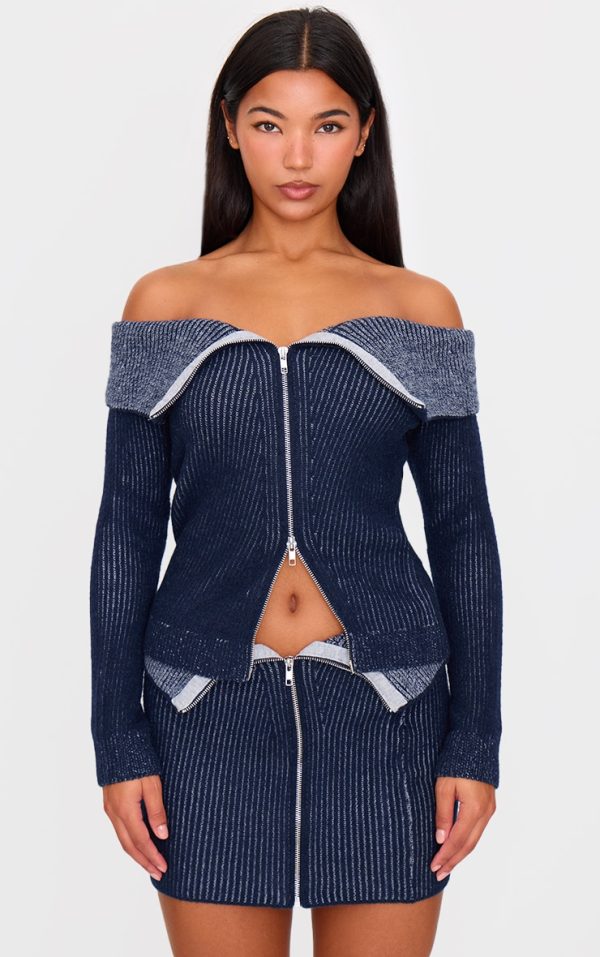 Indigo Two Tone Foldover Zip Top