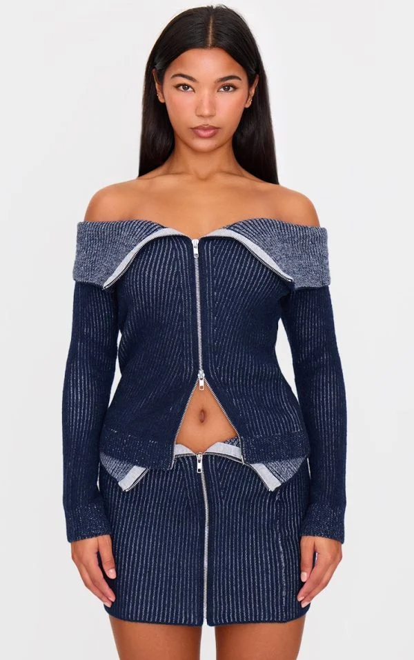 Indigo Two Tone Foldover Zip Top