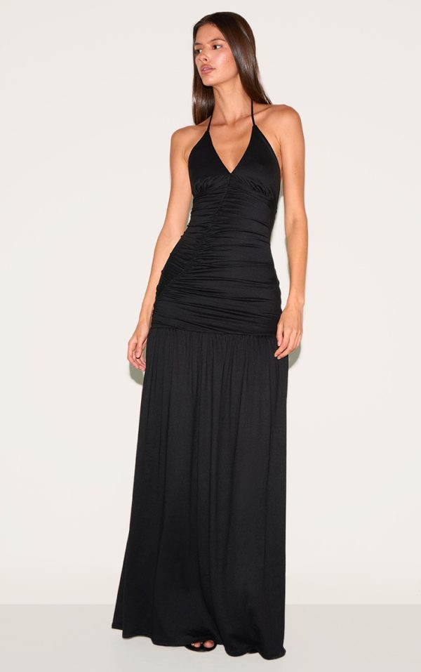 Black Double Layer Soft Touch Shift Hem Maxi Dress