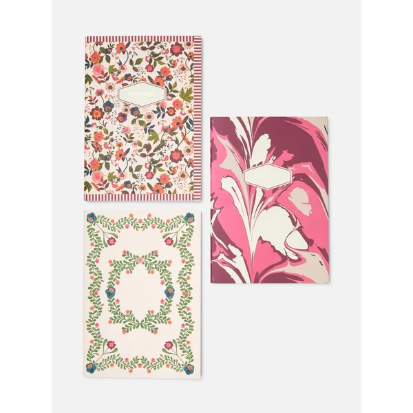 3-Pack A5 Floral Notebooks - Purple