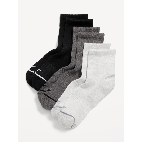 3-Pack Athletic Quarter Crew Socks for Women - Black/Gray