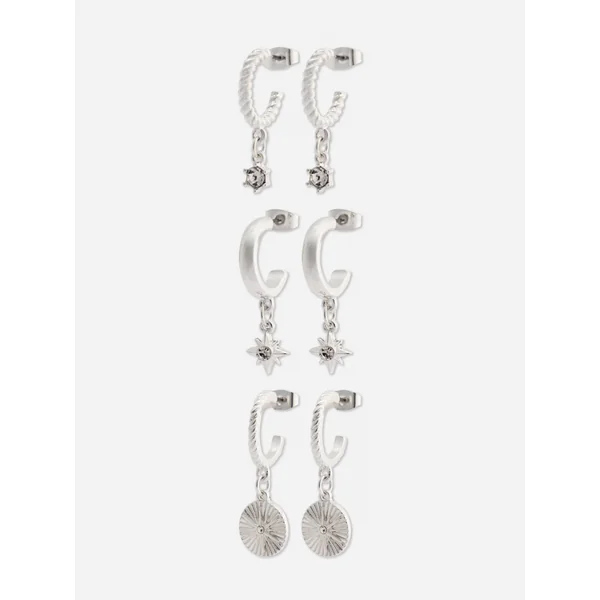 3-Pack Charm Hoop Earringss - White