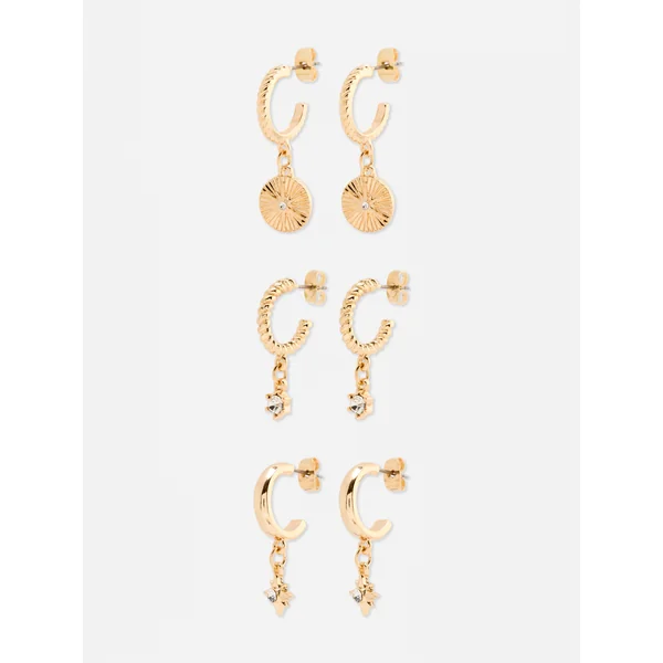 3-Pack Charm Hoop Earringss - Yellow