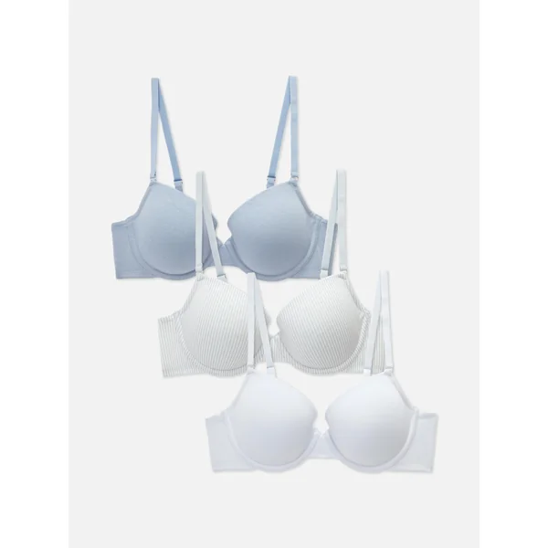 3-Pack Cotton T-Shirt Bras - Blue