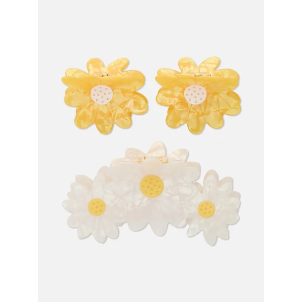 3-Pack Daisy Hair Clips - White