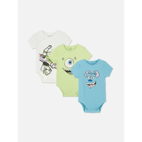 3-Pack Disney Pixar Character Bodysuits - White