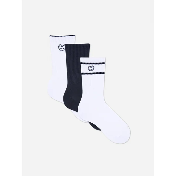 3-Pack Embroidered Crew Socks - Navy