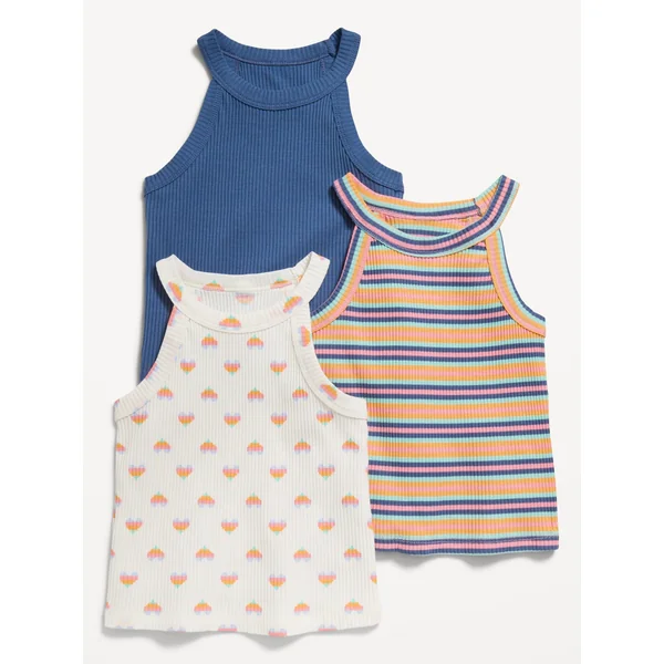 3-Pack Fitted Halter Tank Tops for Toddler Girls - Multi Hearts