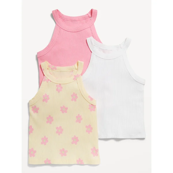 3-Pack Fitted Halter Tank Tops for Toddler Girls - Yellow Daisy