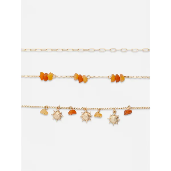 3-Pack Gem Embellished Anklets - Orange