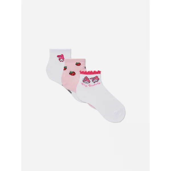 3-Pack Hello Kitty My Melody Ankle Socks - Pink