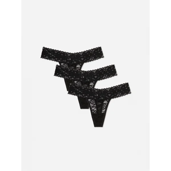 3-Pack Lace Bandeau Thongs - Black