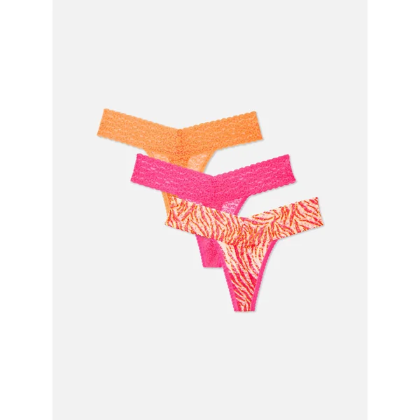 3-Pack Lace Bandeau Thongs - Hot Pink