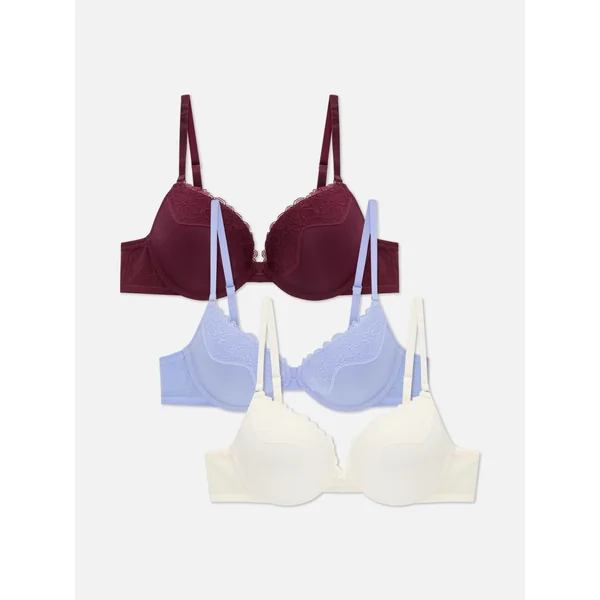 3-Pack Lace Push Up Bras - Blue