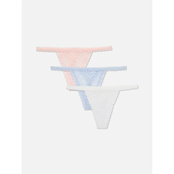 3-Pack Lace String Thongs - Light Blue