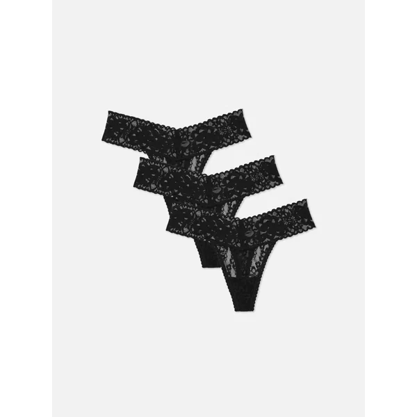 3-Pack Lace Thongs - Black