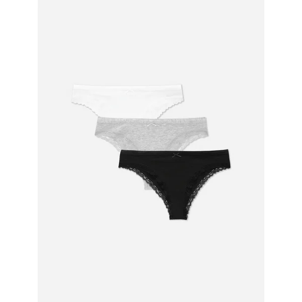 3-Pack Lace Trim Brazilian Briefs - Black/White