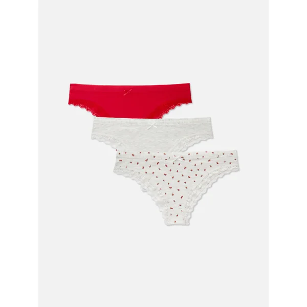 3-Pack Lace Trim Brazilian Briefs - Red