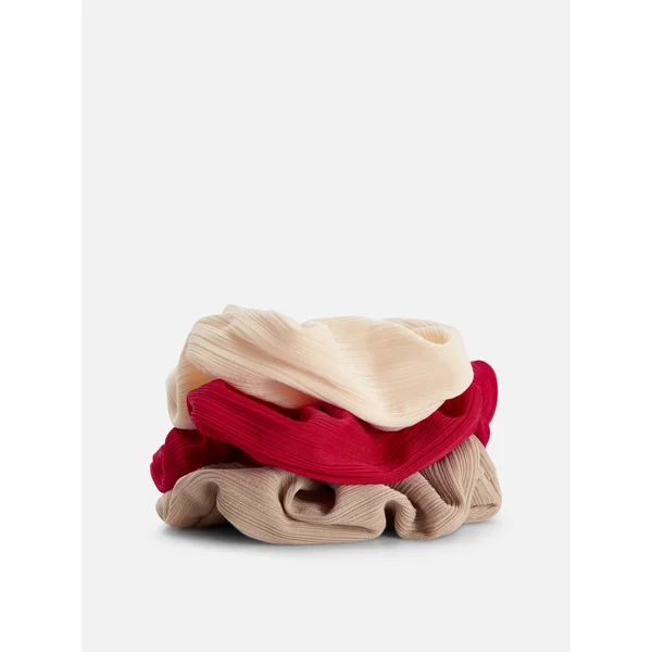 3-Pack Ribbed Hair Scrunchies - Red
