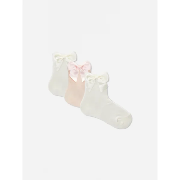 3-Pack Satin Bow Socks - White