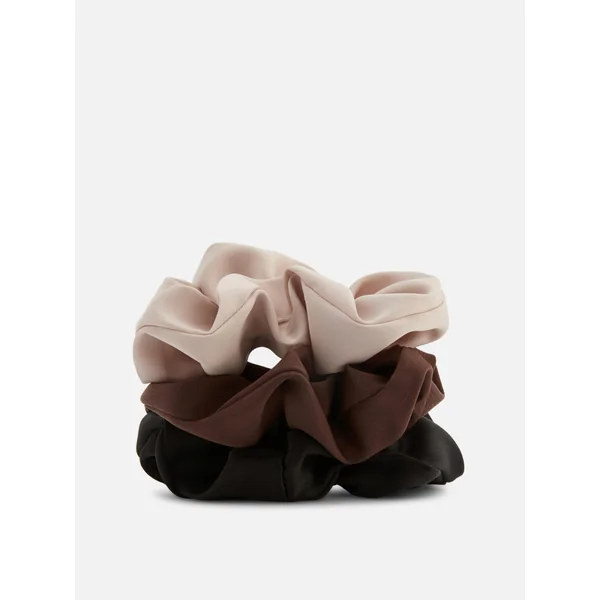 3-Pack Satin Scrunchies - Brown