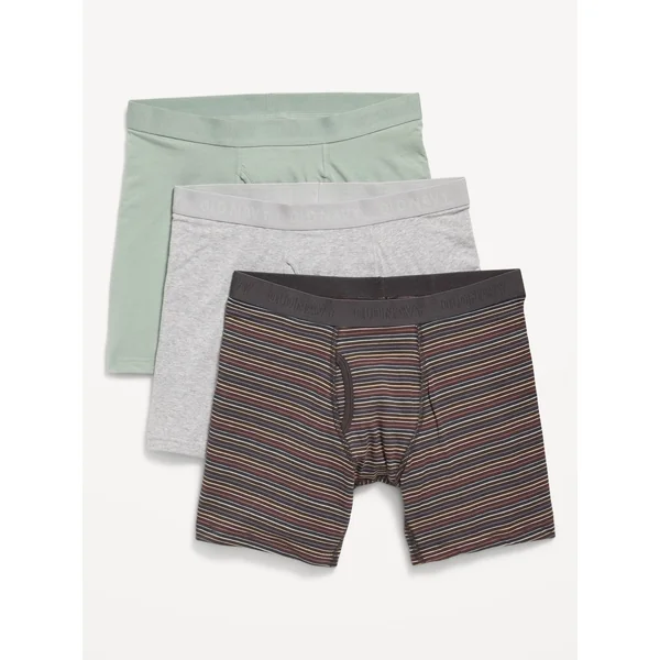 3-Pack Soft-Washed Boxer-Briefs -- 6.25-inch inseam - Green/Heather Gray/Brown Stripe