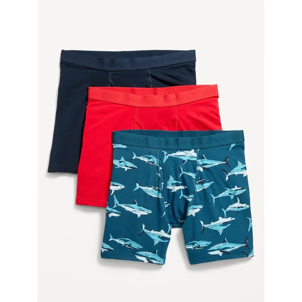 3-Pack Soft-Washed Boxer-Briefs -- 6.25-inch inseam - Red/Navy/Blue Sharks