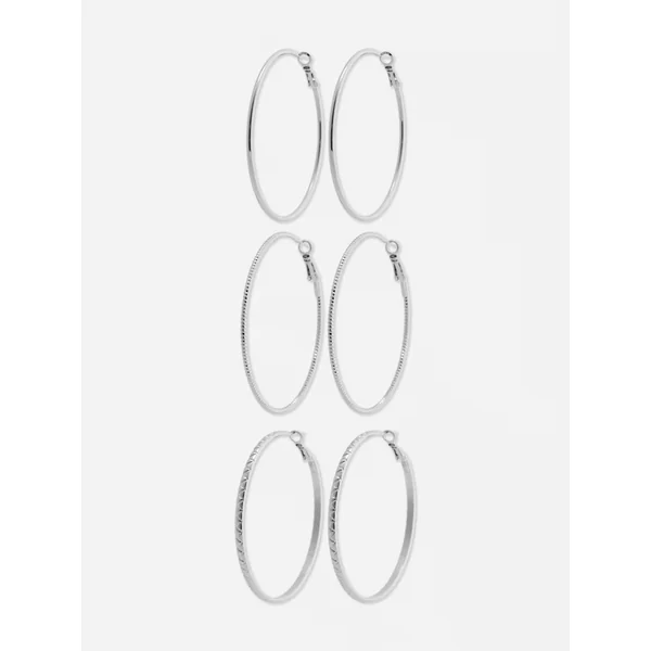 3-Pack Sparkle Hoop Earrings - White