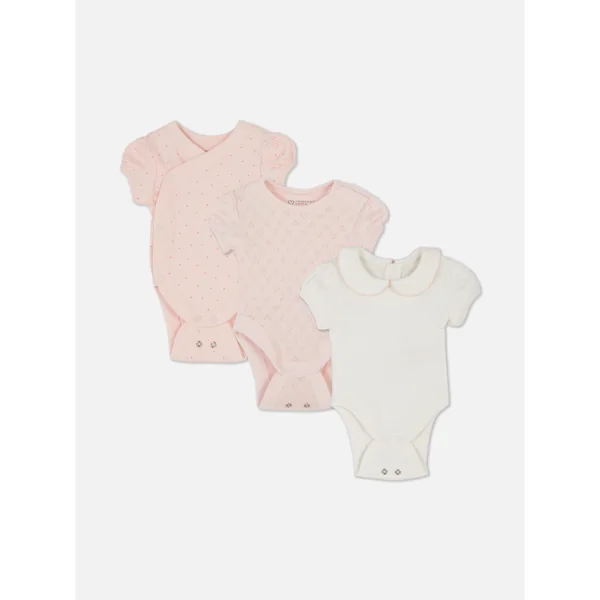 3-Pack Textured Bodysuits - Pink