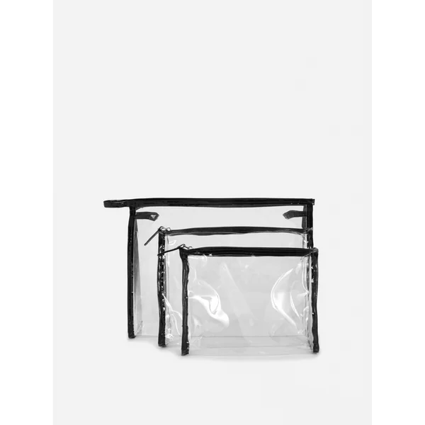 3-Pack Transparent Makeup Bags - Black