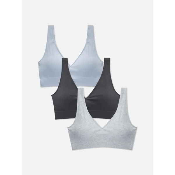 3-Pack Wireless V-neck Bras - Blue