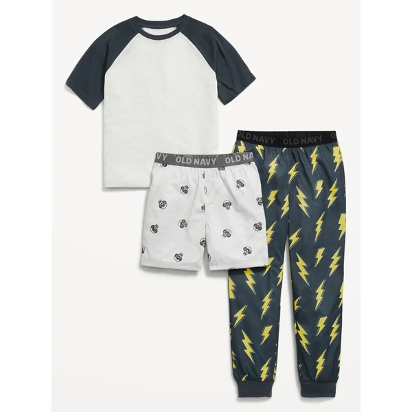3-Piece Jersey-Knit Pajama Set for Boys - Light Gray/Skulls/Bolt