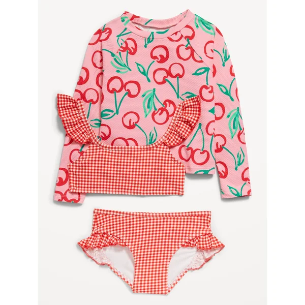 3-Piece Rashguard Swim Set for Toddler & Baby - Red Gingham