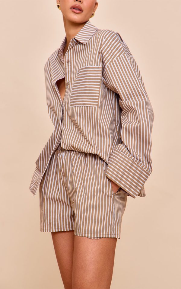 Olive Pinstripe Woven Elastic Waist Floaty Shorts