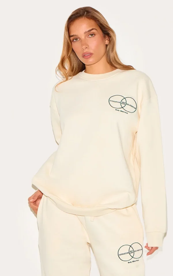 Cream Circle Wellness Premium Print Oversized Sweatshirt