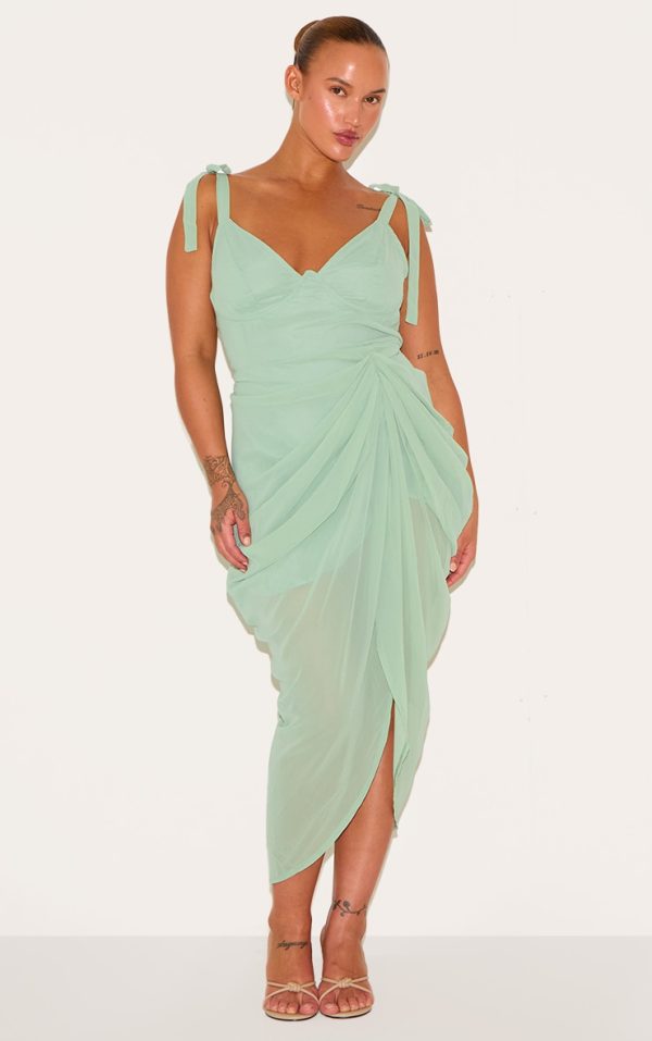 Plus Sage Green Underwire Detail Draped Midi Dress