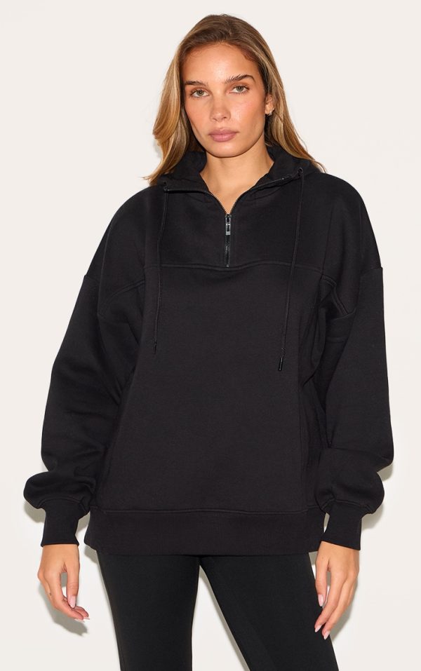 Black Oversized Funnel Neck Hoodie