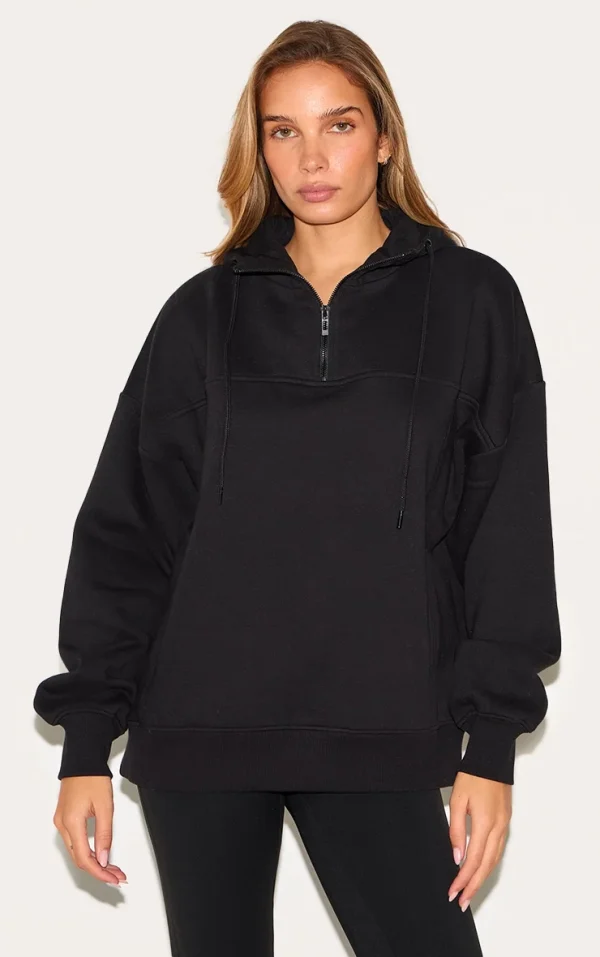 Black Oversized Funnel Neck Hoodie