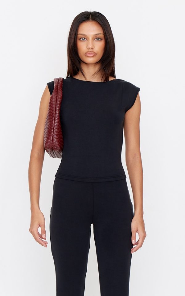Black Premium Soft Touch Boatneck Longline Top