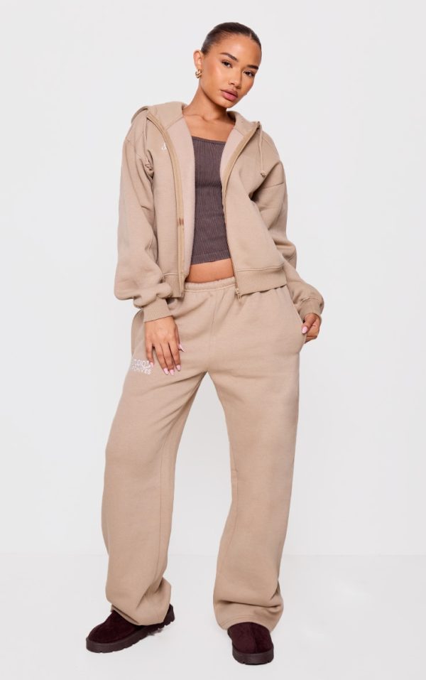 Petite Taupe Studio Archives Thin Waistband Wide Leg Sweatpants