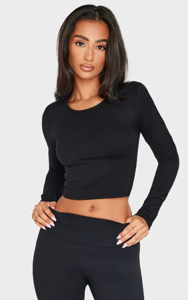 Petite Black Snatched Sculpt Long Sleeve Top