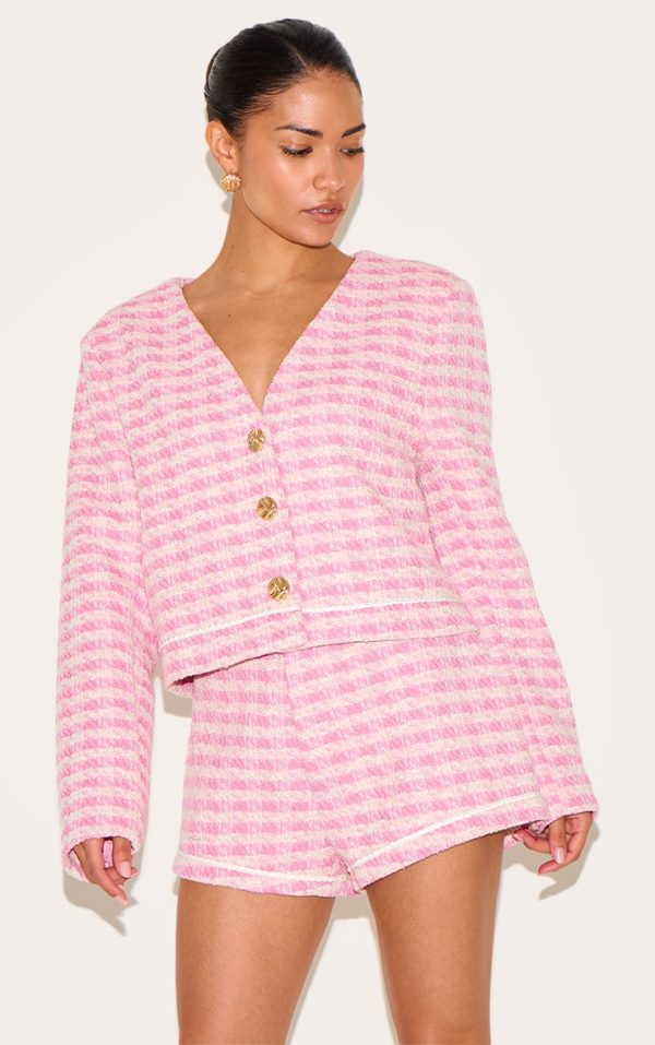 Petite Pink Tweed Tailord Fitted Jacket