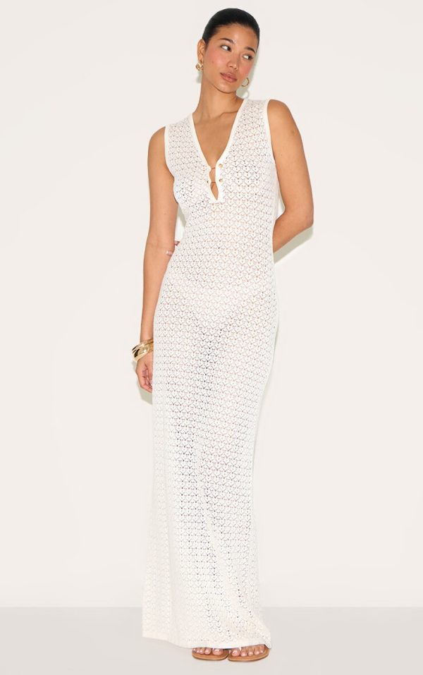 White Maxi Crochet Trim Dress